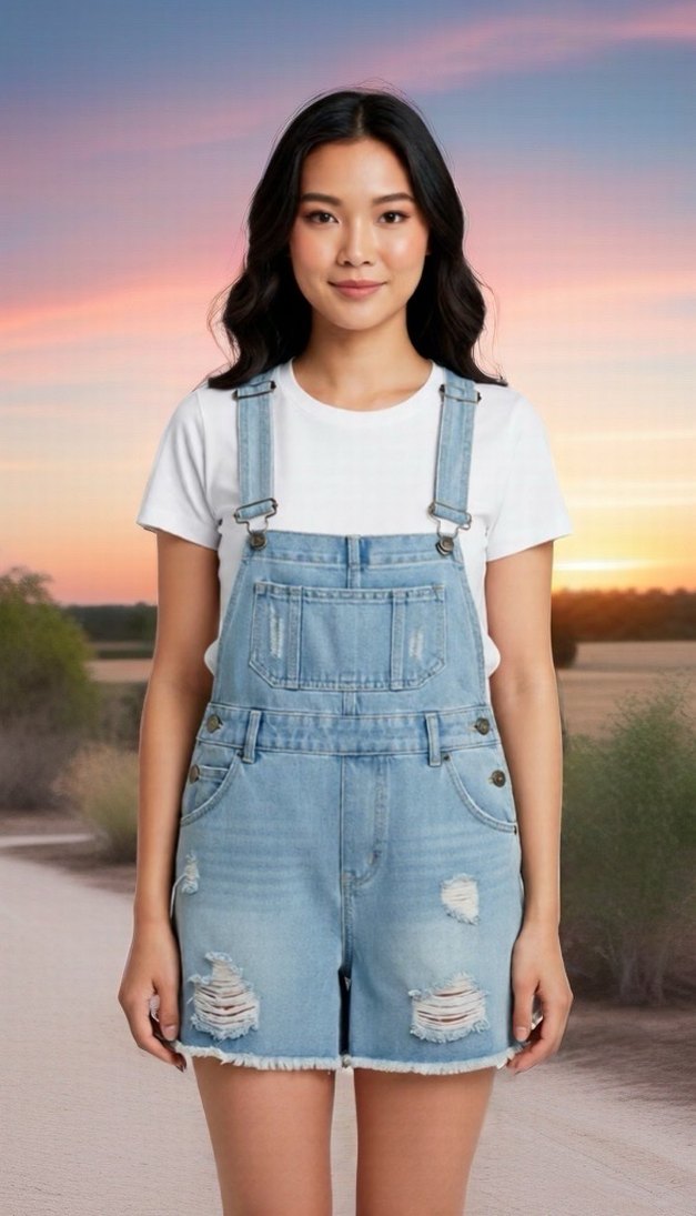 Denim Şort Salopet - Görsel 2