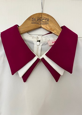 Bordo Yakalı Beyaz Kadın Gömlek - Görsel 2