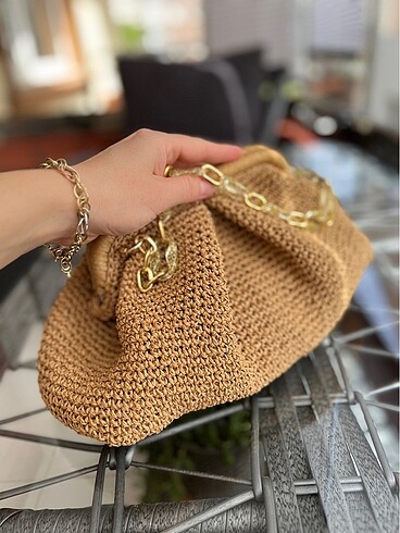 Beden camel Renk Hasır clutch çanta