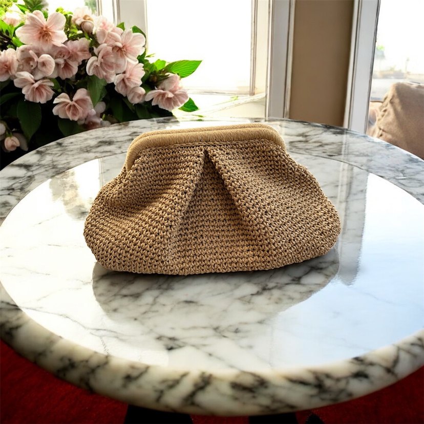 Hasır örgü clutch çanta - Görsel 2