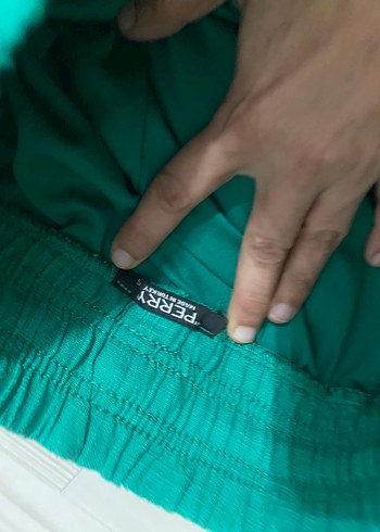 Diğer Kadın Yeşil Keten Pilili Salaş Pantolon