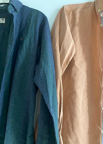 l/xl Beden Düğmeli Uzun Kollu Keten Erkek Gömlek