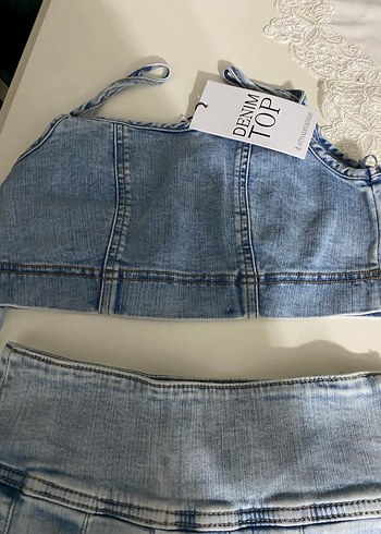 Stradivarius Kadın Mavi Denim Pileli Mini Etek