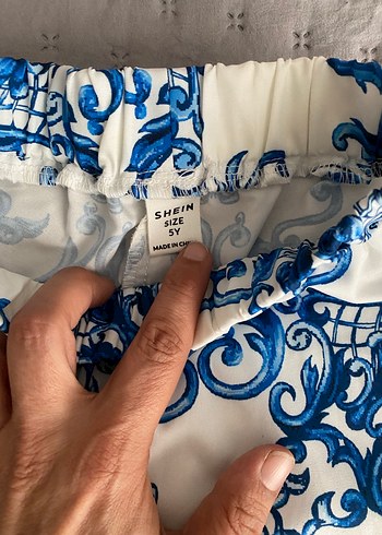 Mavi Desenli Dantel Detaylı Bohem Kadın Pantolon - Görsel 3