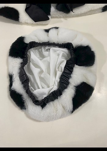 Kız Çocuk Kalp Desenli Beyaz Kürklü Ceket - Görsel 3