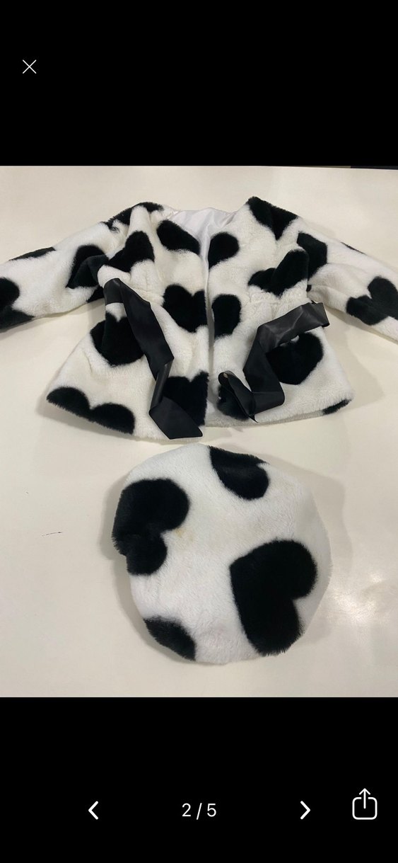 Kız Çocuk Kalp Desenli Beyaz Kürklü Ceket - Görsel 2