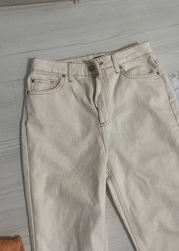 Kadın Beyaz Pamuklu Salaş Pantolon - Görsel 5