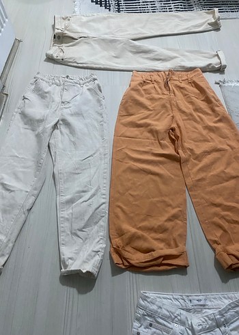 Kadın Beyaz Pamuklu Salaş Pantolon - Görsel 8