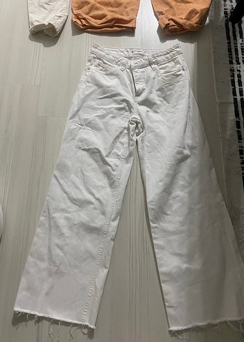 Kadın Beyaz Pamuklu Salaş Pantolon - Görsel 2