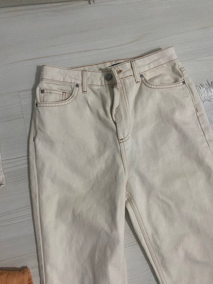 Kadın Beyaz Pamuklu Salaş Pantolon - Görsel 5