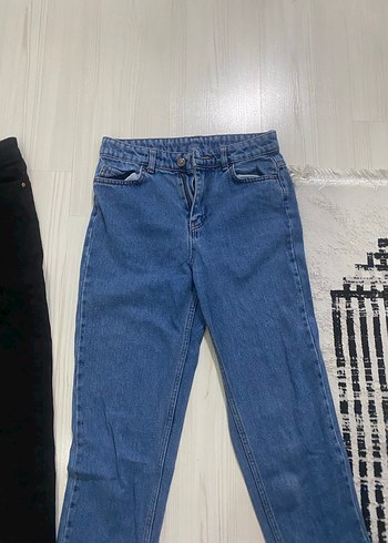 Kadın Mavi ve Siyah Salaş Denim Pantolon - Görsel 2