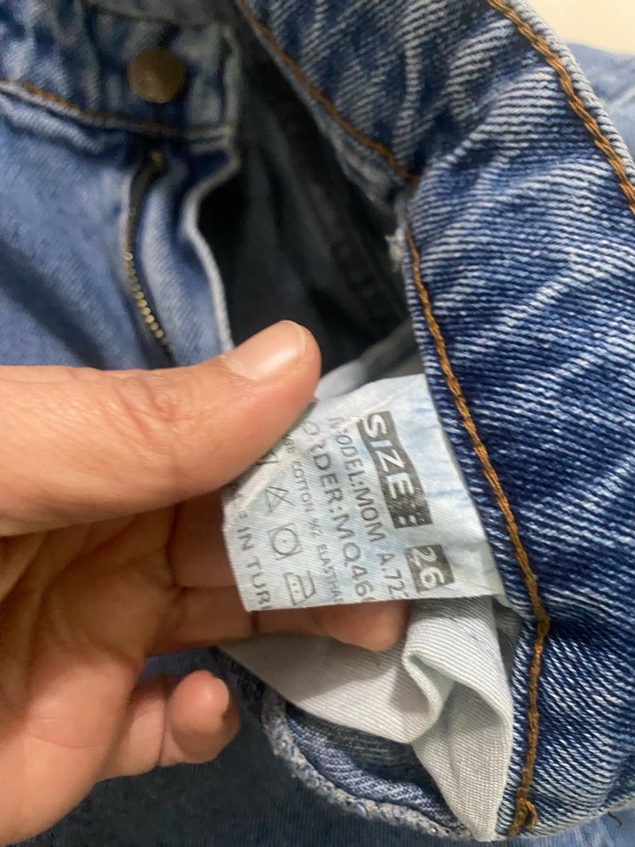 Kadın Mavi ve Siyah Salaş Denim Pantolon - Görsel 3