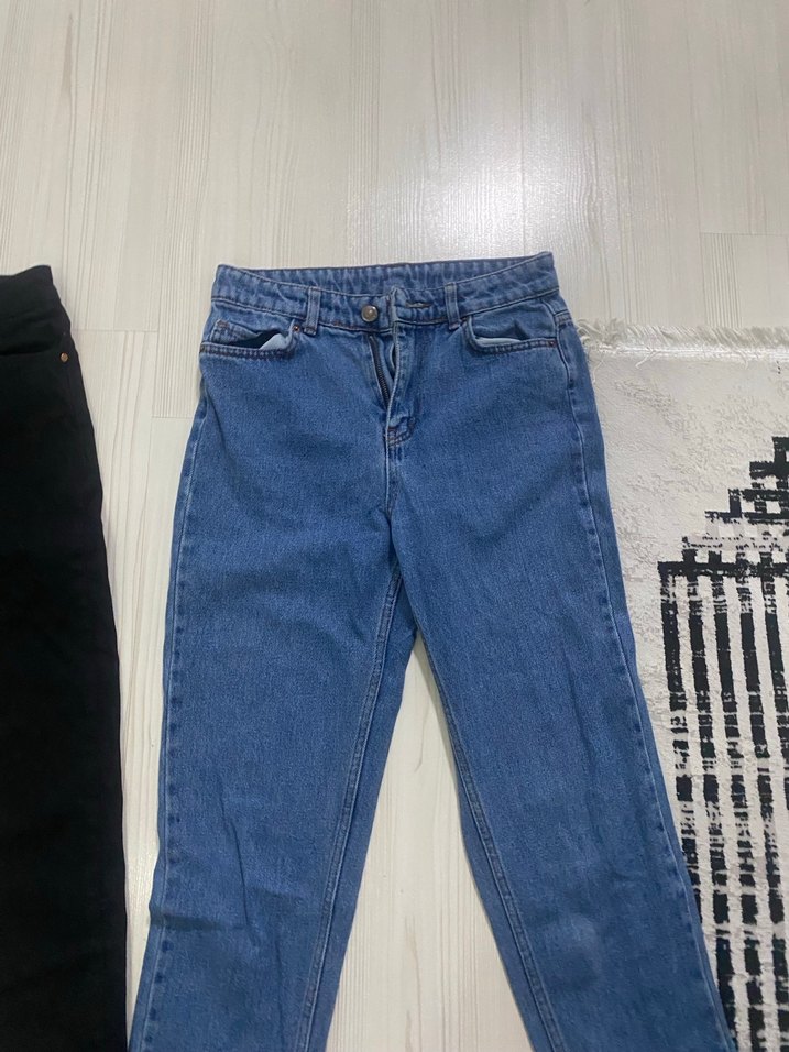 Kadın Mavi ve Siyah Salaş Denim Pantolon - Görsel 2