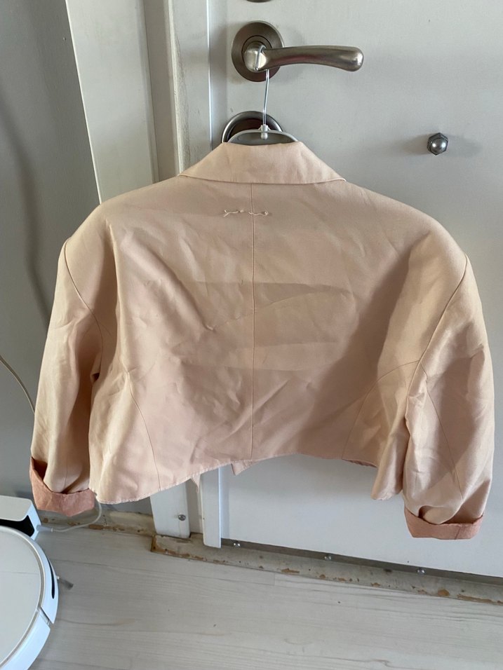 Bej Keten Mini Kadın Blazer Ceket — görsel 7/8