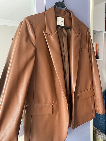 Koton kahverengi deri blazer