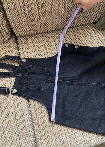 Siyah Kadın Kot Midi Salopet - Görsel 3