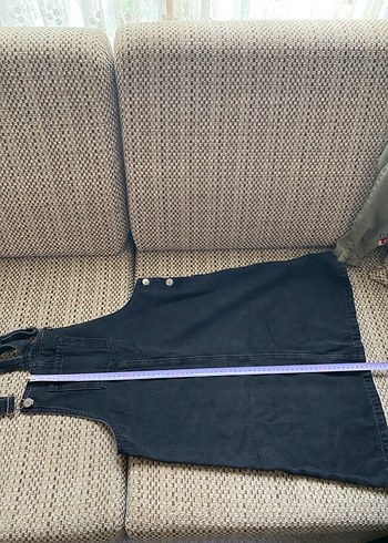 Siyah Kadın Kot Midi Salopet - Görsel 2