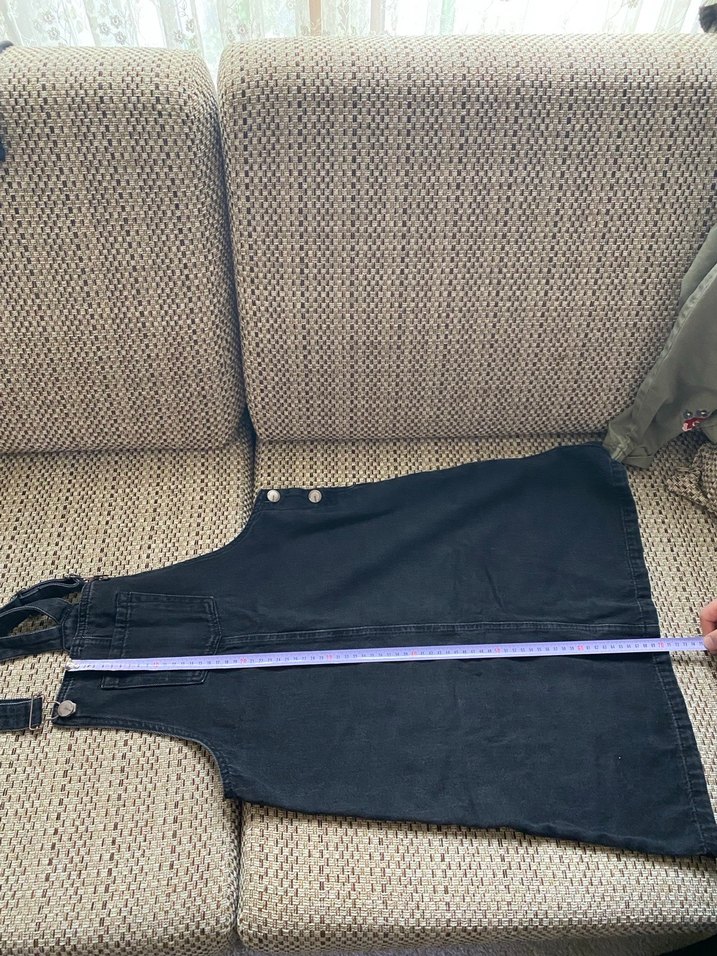 Siyah Kadın Kot Midi Salopet - Görsel 2