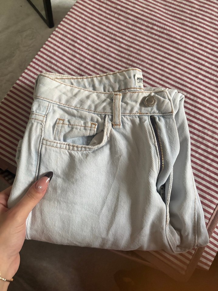 Düğmeli Beyaz Kadın Denim Pantolon - Görsel 3