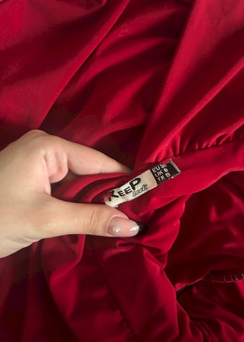 Kırmızı V Yaka şortlu Kollu Mini Elbise - Görsel 2