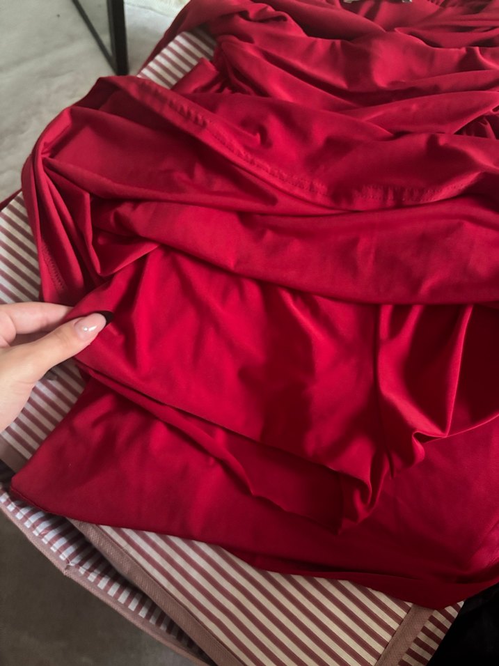 Kırmızı V Yaka şortlu Kollu Mini Elbise - Görsel 3