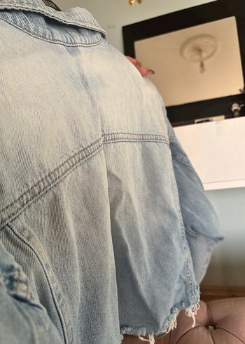 Düğmeli Gri Mavi Denim Kadın Ceket - Görsel 2