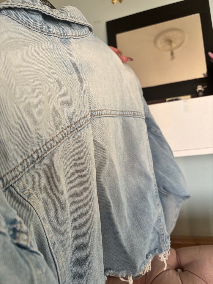 Düğmeli Gri Mavi Denim Kadın Ceket - Görsel 2