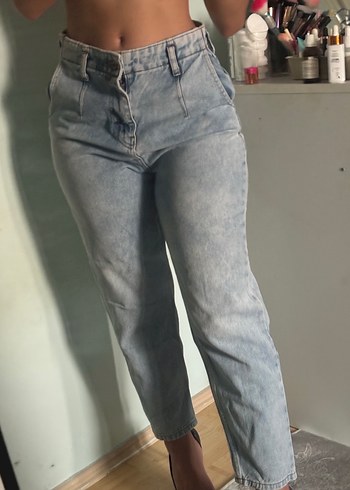 Gri Bol Kesim Midi Kadın Kot Pantolon - Görsel 3