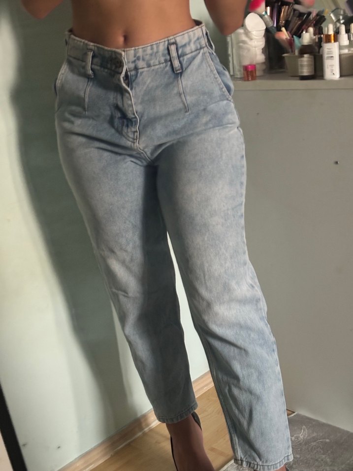 Gri Bol Kesim Midi Kadın Kot Pantolon - Görsel 3