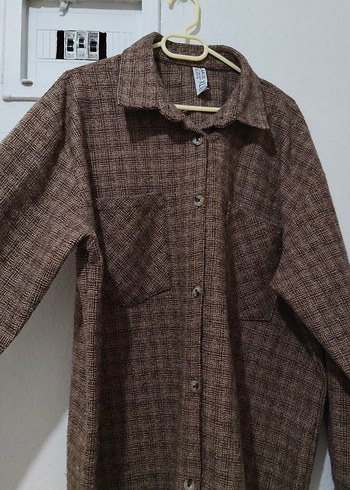 Düğmeli Kahverengi  kaşeKadın Gömlek - Görsel 2