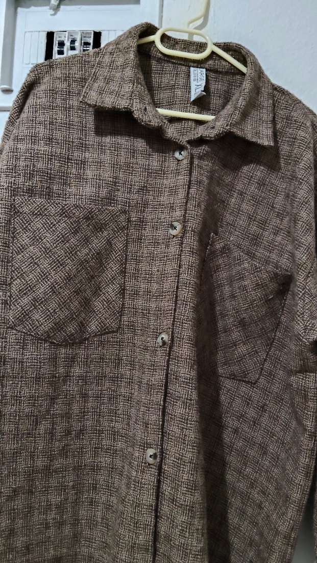 Düğmeli Kahverengi  kaşeKadın Gömlek - Görsel 3