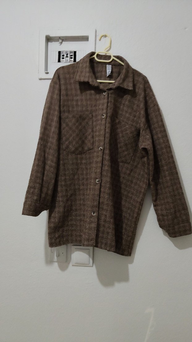 Düğmeli Kahverengi  kaşeKadın Gömlek - Görsel 4