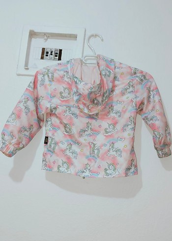 Kız Çocuk Pembe Kapüşonlu Fermuarlı Yağmurluk - Görsel 2