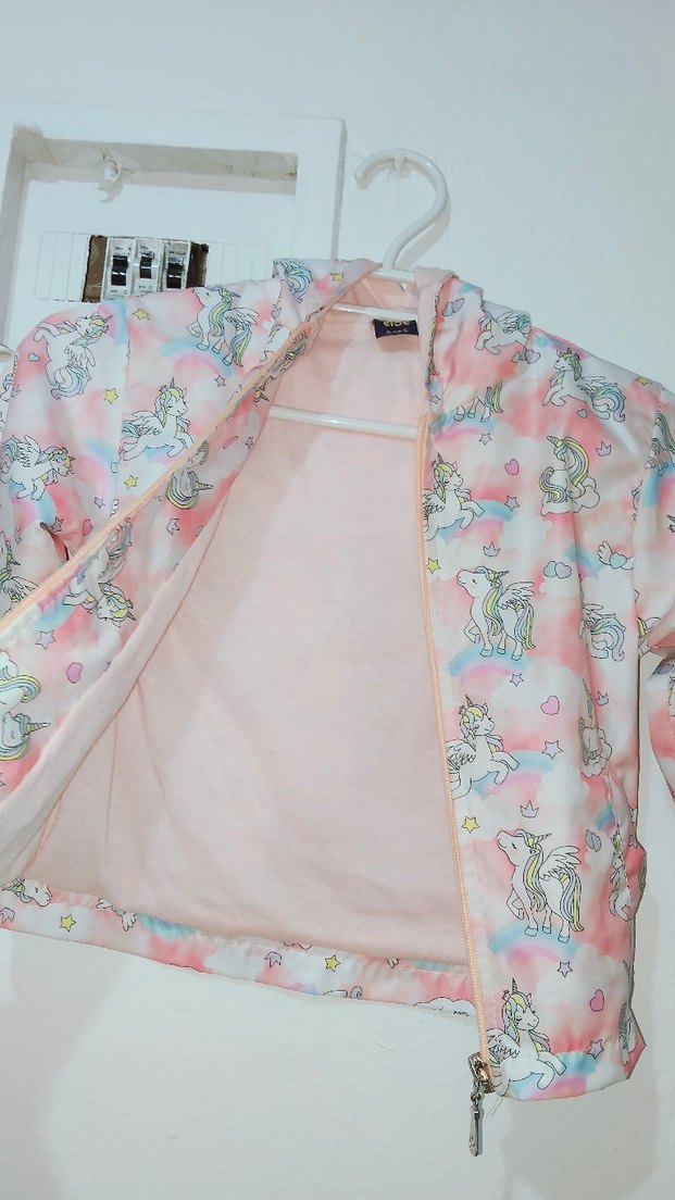 Kız Çocuk Pembe Kapüşonlu Fermuarlı Yağmurluk - Görsel 4