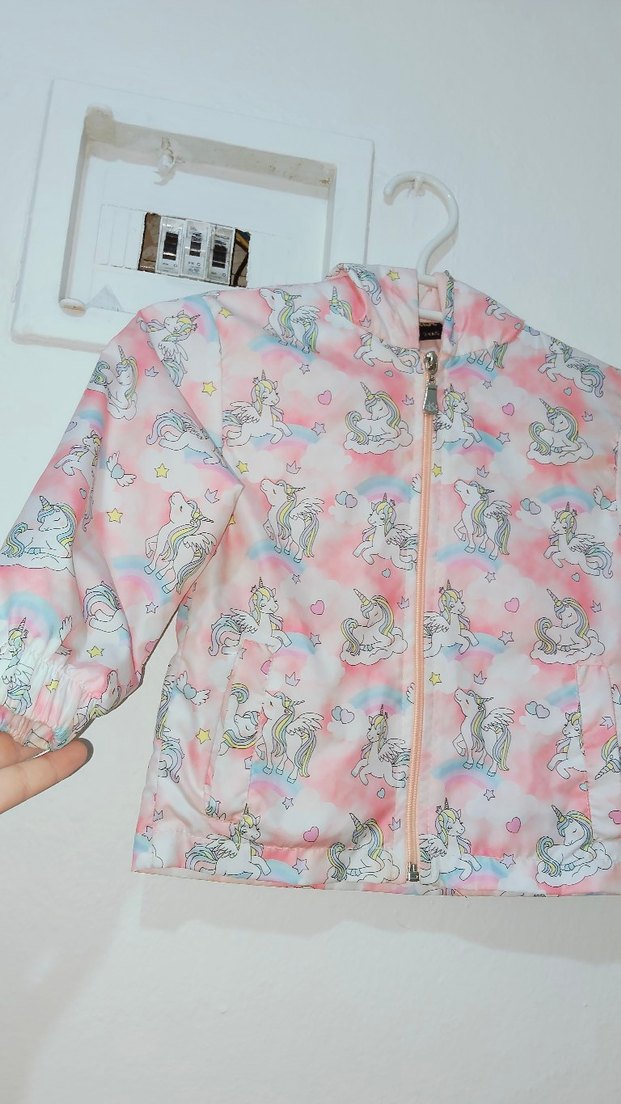 Kız Çocuk Pembe Kapüşonlu Fermuarlı Yağmurluk - Görsel 3