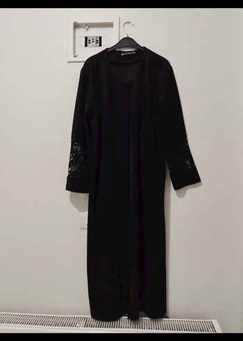 Dantel Detaylı Siyah Uzun Kollu Uzun Elbise - Görsel 2