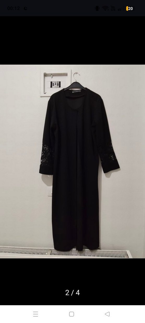 Dantel Detaylı Siyah Uzun Kollu Uzun Elbise - Görsel 2