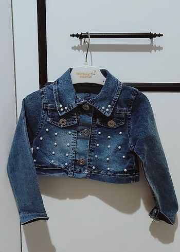 İnci Detaylı Mavi Kız Kot Ceket - Görsel 5