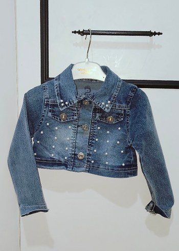 İnci Detaylı Mavi Kız Kot Ceket - Görsel 3