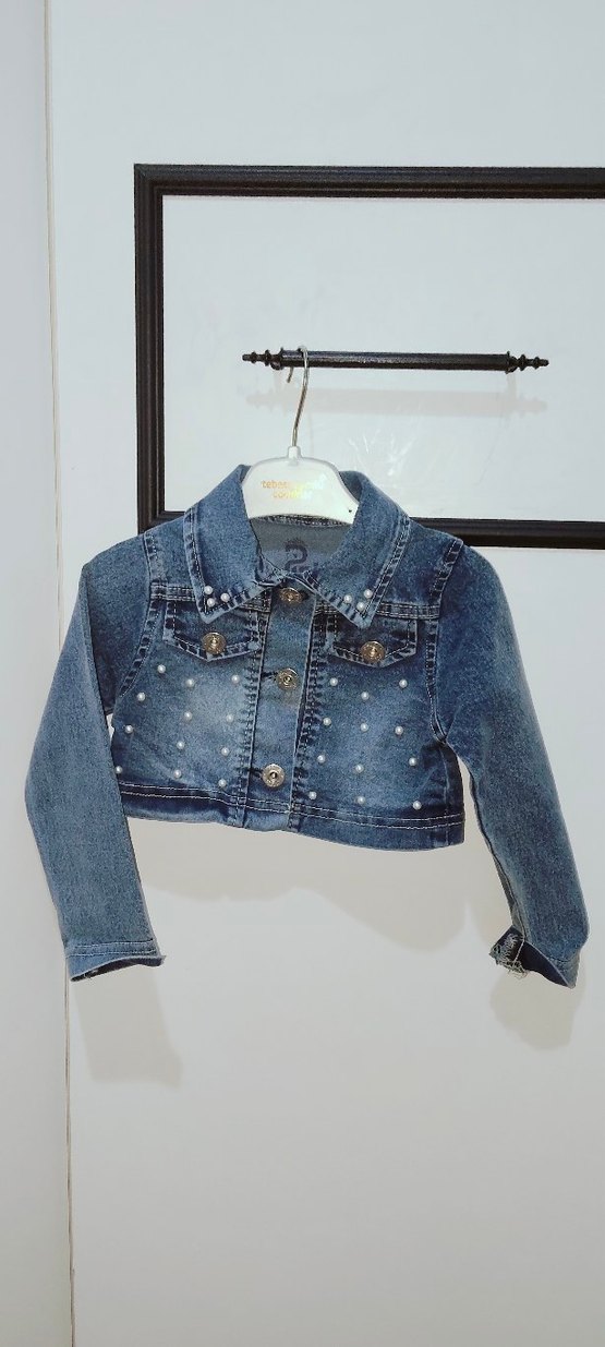 İnci Detaylı Mavi Kız Kot Ceket - Görsel 3