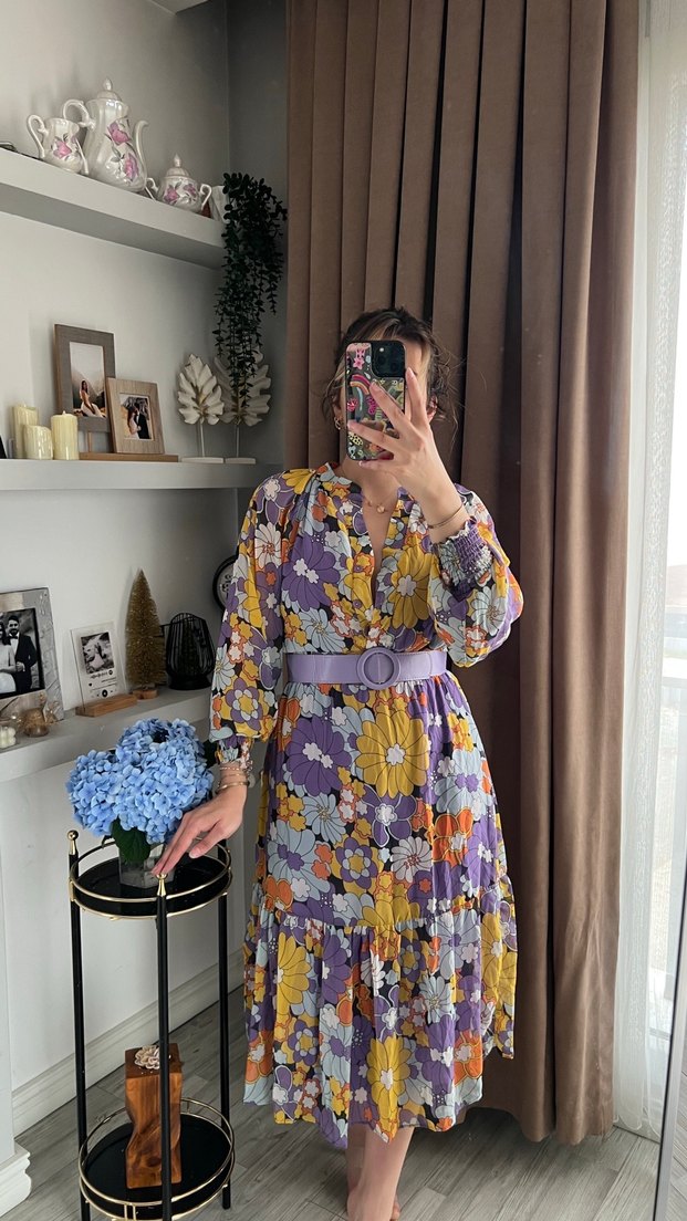 Bohem Çok Renkli Uzun Elbise - Görsel 4