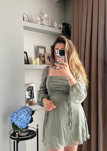 Uzun Kollu, Straplez, Şeffaf Detaylı Bohem Elbise - Görsel 3