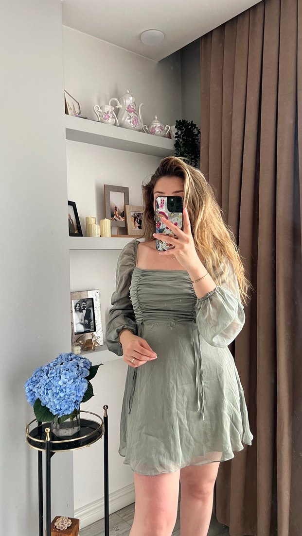 Uzun Kollu, Straplez, Şeffaf Detaylı Bohem Elbise - Görsel 3