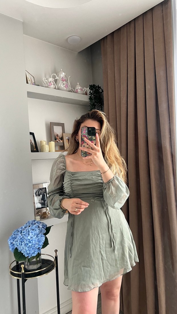 Uzun Kollu, Straplez, Şeffaf Detaylı Bohem Elbise - Görsel 2