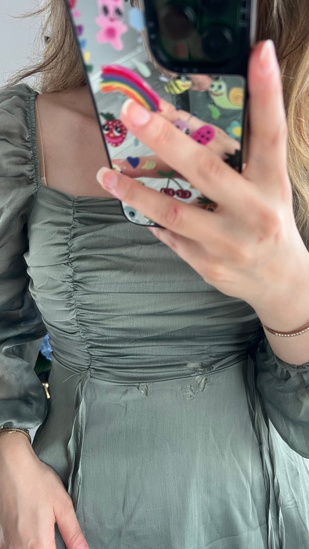 Uzun Kollu, Straplez, Şeffaf Detaylı Bohem Elbise - Görsel 5