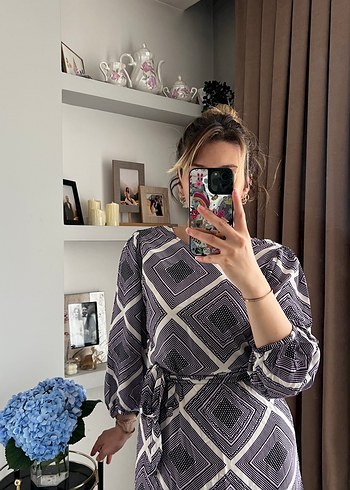 Gri mor Uzun Kollu Uzun Elbise - Görsel 3