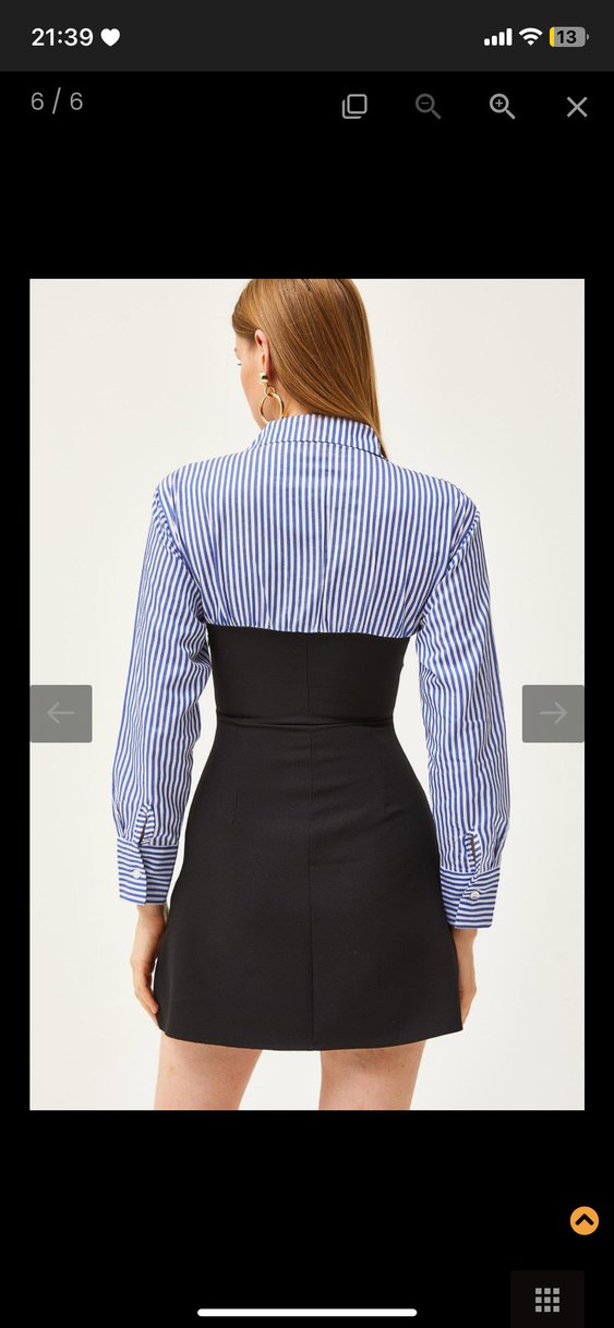 Düğmeli Çizgili Mini Ofis Elbisesi cep detaylı yandan fermuarlı - Görsel 2