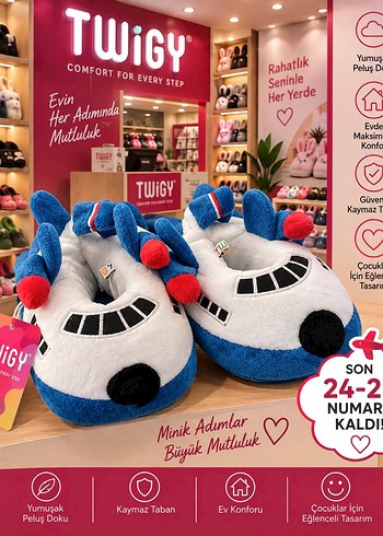 Twigy Erkek Cocuk Ucak Pelus Terlik Rahat Ve Eglenceli