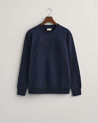 GANT Erkek Lacivert Regular Fit Bisiklet Yaka Logolu Sweatshirt