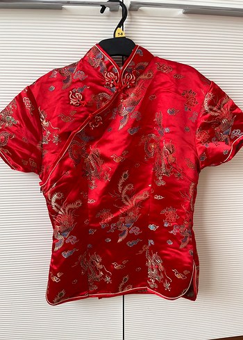 Kırmızı cheongsam bluz